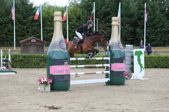 A bay jumping between champagne bottle wings